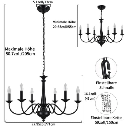 QAREHL Vintage Kronleuchter - Schwarz 6-flammig E14