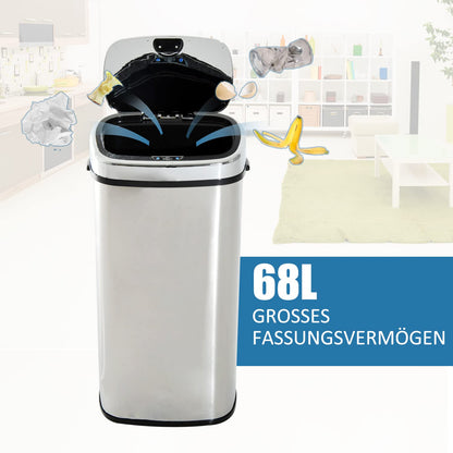 HOMCOM Sensor Mülleimer 68L Automatik – Edelstahl Silber