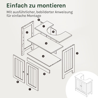 WOLTU Waschbeckenunterschrank mit 2 Türen, weiss, MDF, 60x30x60 cm