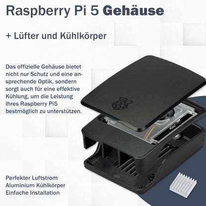 Raspberry Pi 5 8GB Starter-Kit mit Gehäuse, Lüfter & Netzteil
