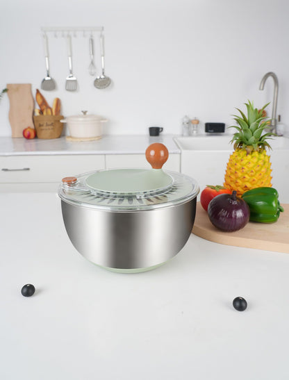 Lunememo Salatschleuder Edelstahl 5L, rutschfest, mit Stopptaste