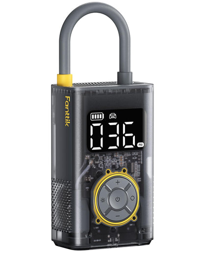 Fanttik X9 Pro Elektrische Luftpumpe, 150 PSI, Mechanisches Grau, mit LED-Licht und integriertem Schlauch