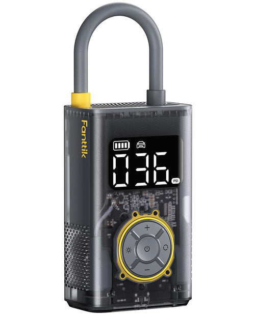 Fanttik X9 Pro Elektrische Luftpumpe, 150 PSI, Mechanisches Grau, mit LED-Licht und integriertem Schlauch