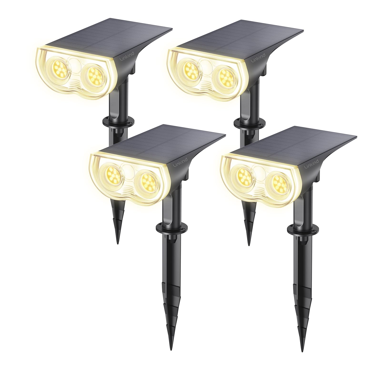 Linkind StarRay LED Solar Gartenstrahler 800 lm warmweiss, 4 Stück, mit Solarpanel und Erdspiess