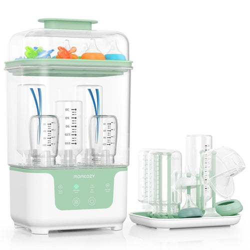 Momcozy Elektrischer Dampfsterilisator & Trockner für Babyflaschen, stapelbares Kompaktgerät mit Trocknungsgestell