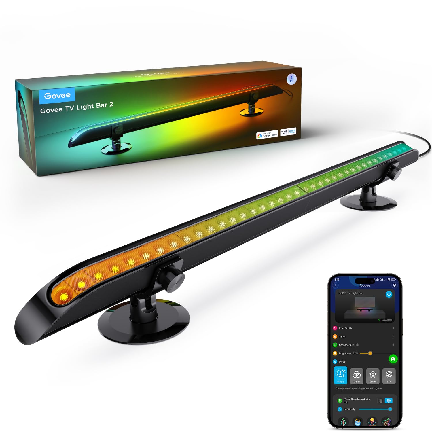 Govee LED Lightbar RGBIC TV Lichtleiste - 31 Zoll. RGBIC Lichtleiste zur dynamischen TV-Hintergrundbeleuchtung für verbesserte Bildtiefe.