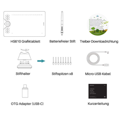 HUION HS610 Grafiktablett – Arbeitsfläche 25.4 x 15.8 cm