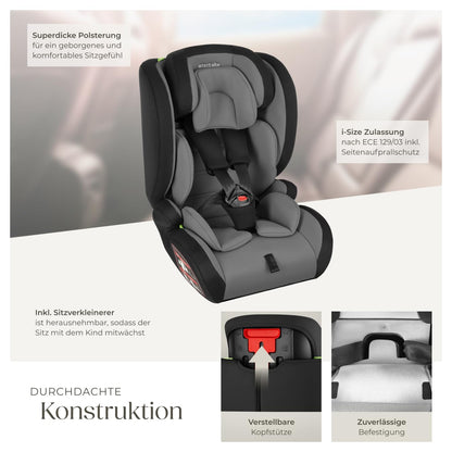 tectake Kindersitz Sophie i-Size Autositz mit 5-Punkt-Gurt, dunkelgrau