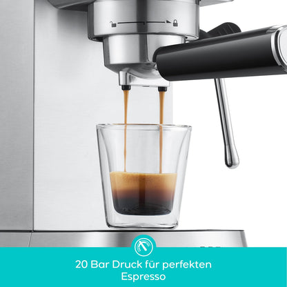 CASABREWS Espresso Siebträgermaschine Edelstahl 20 Bar – Silber