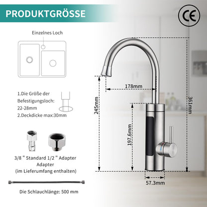 HOMELODY Elektrischer Wasserhahn mit Durchlauferhitzer 230V Edelstahl