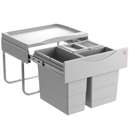Hailo Raumspar Tandem 3644731 Einbau Mülleimer - 3-fach hellgrau. 3-fach Abfalltrenner für Schränke.