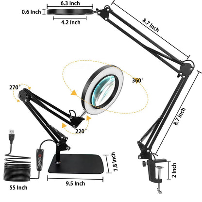 Soobuygoo Lupenlampe 15-fach, 2-in-1 LED-Tischlampe mit Echtglaslinse