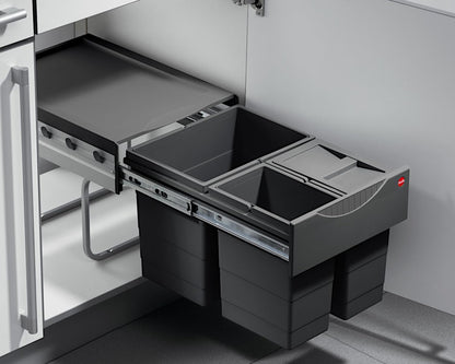 Hailo Raumspar-Tandem Abfallsammler - 18+2x 8.5 L Dunkelgrau