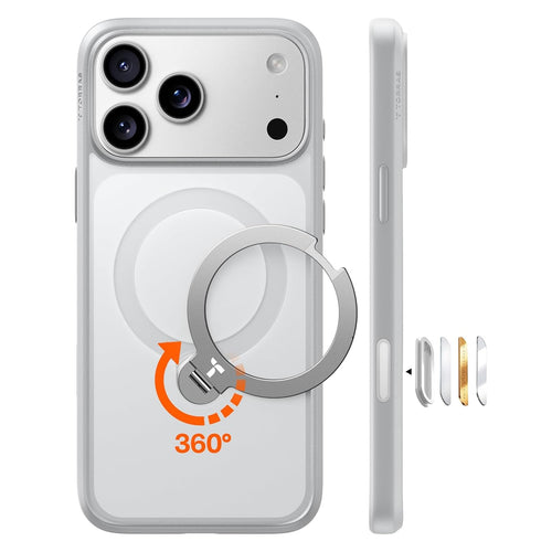TORRAS Ostand Q3 Spin Handyhülle für iPhone 17 Pro Max, Silbergrau – matte Rückseite mit 360° MagSafe-Ständer