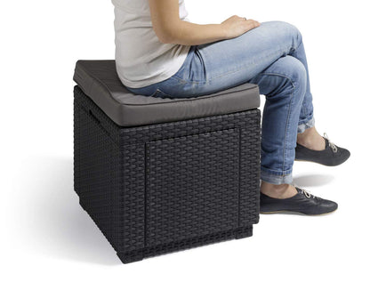 Allibert by Keter Cube Hocker mit Stauraum, braun, inkl. Kissen