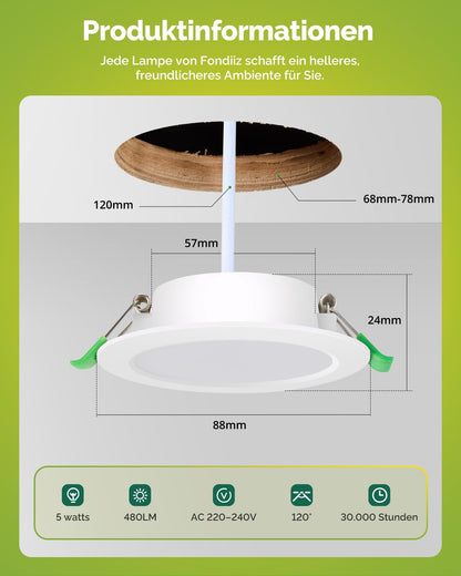 Fondiiz LED Einbaustrahler 20er Set 68mm CCT IP44 – Weiss