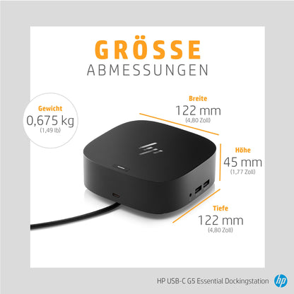 HP USB-C Dockingstation G5 Essential, generalüberholt, Schwarz