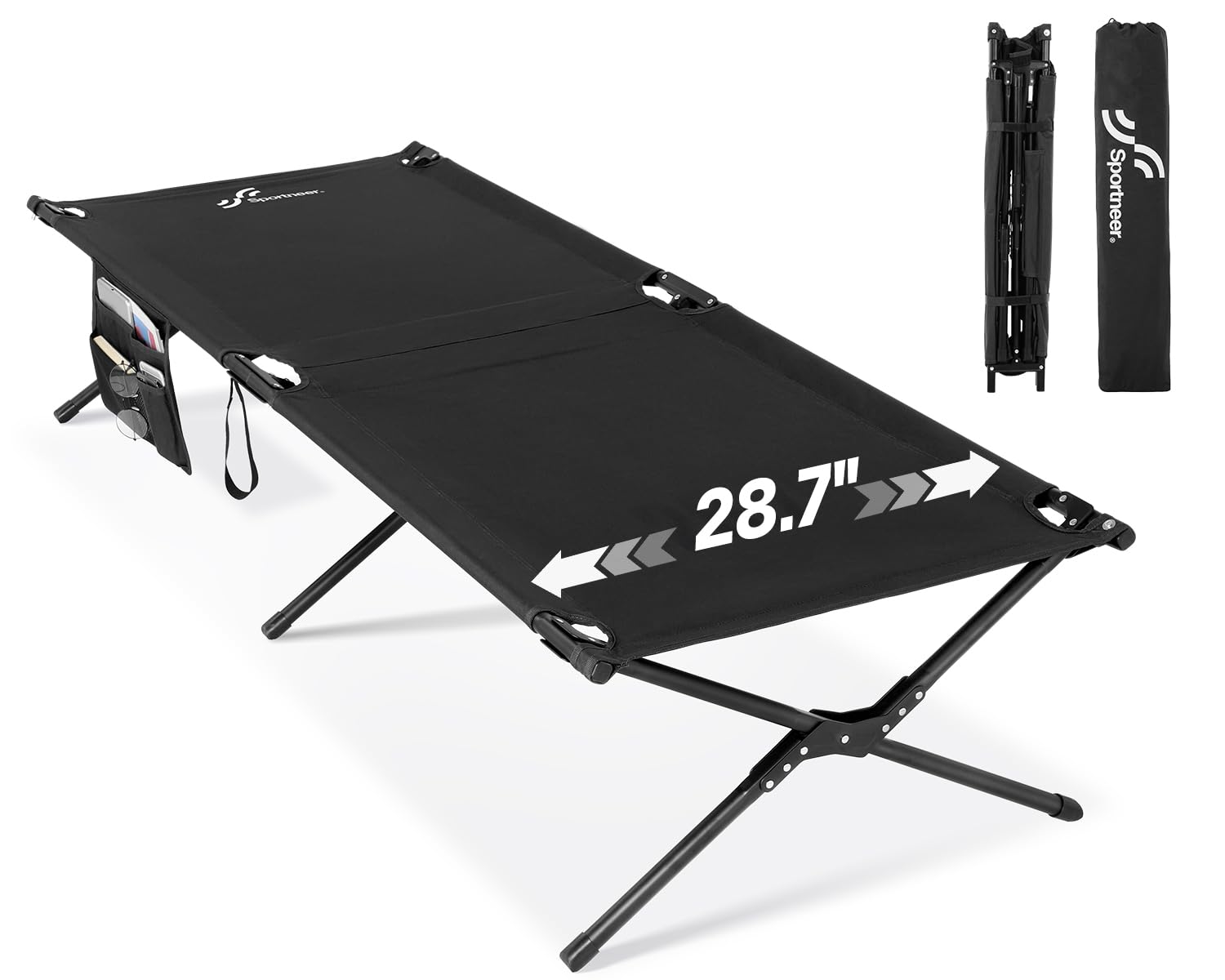 Sportneer Feldbett klappbar, Campingbett 199 x 73 cm bis 150 kg, X-Gestell aus Edelstahl