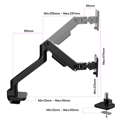 ARES WING Monitor Arm Gasfeder 17-49 Zoll - Schwarz