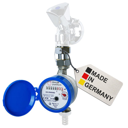 ZÄHLER plattform Wasserzähler Garten geeicht 2026 Wasseruhr MADE IN GERMANY Gartenwasserzähler Zapfhahn Qn 1,5 BL 110 mm 3/4 Zoll