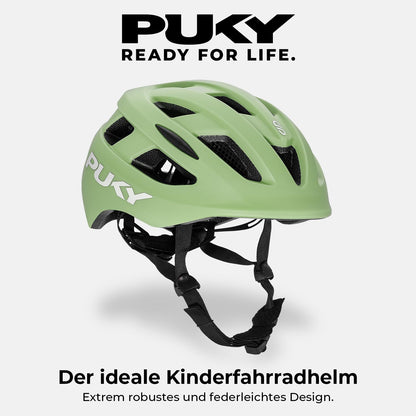 PUKY Helmet S Kinder-Fahrradhelm Grün 48-55 cm mit Licht-Modul