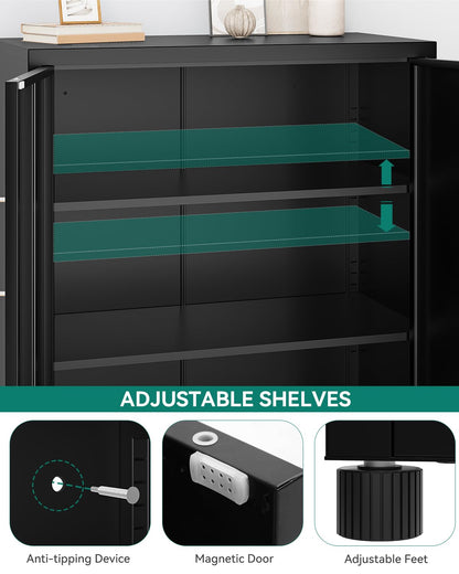 YITAHOME 2-türiger Metall Aktenschrank - Schlüssel, Schwarz