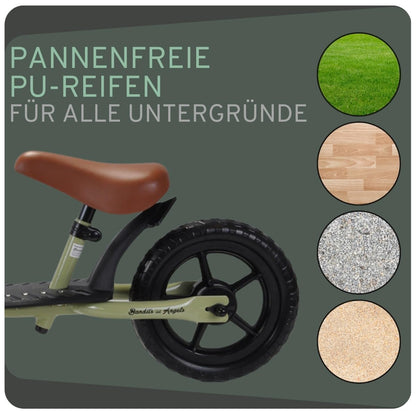 Bandits & Angels Laufrad Metall mit Weidenkorb - Vintage grün