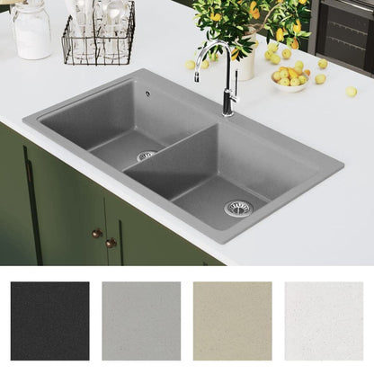 vidaXL Doppelbecken Granitspüle Küchenspüle 860x510mm