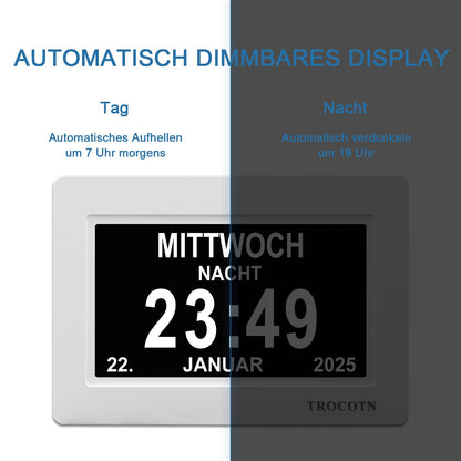 TROCOTN Digitale Tagesuhr für Senioren, Wecker, 7 Zoll, Weiss