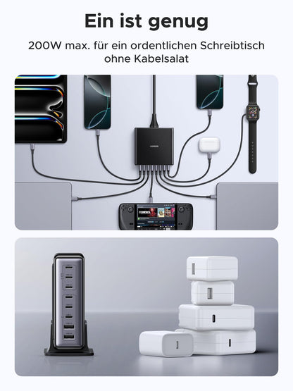 UGREEN 200W GaN USB C Ladestation - 8-Port Desktop PD Netzteil