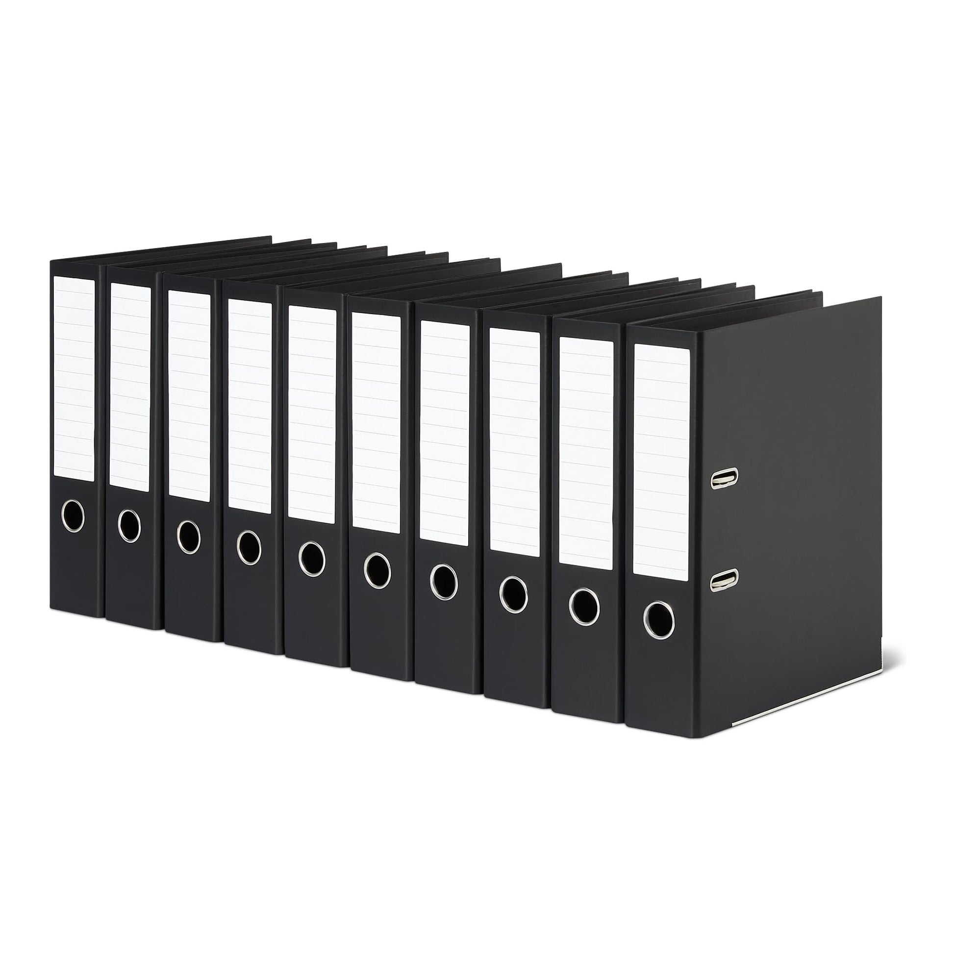 Amazon Basics Ringordner A4, 2-Ring-Mechanik, 10er-Pack, Schwarz, mit Grifflöchern und beschriftbarem Rückenetikett