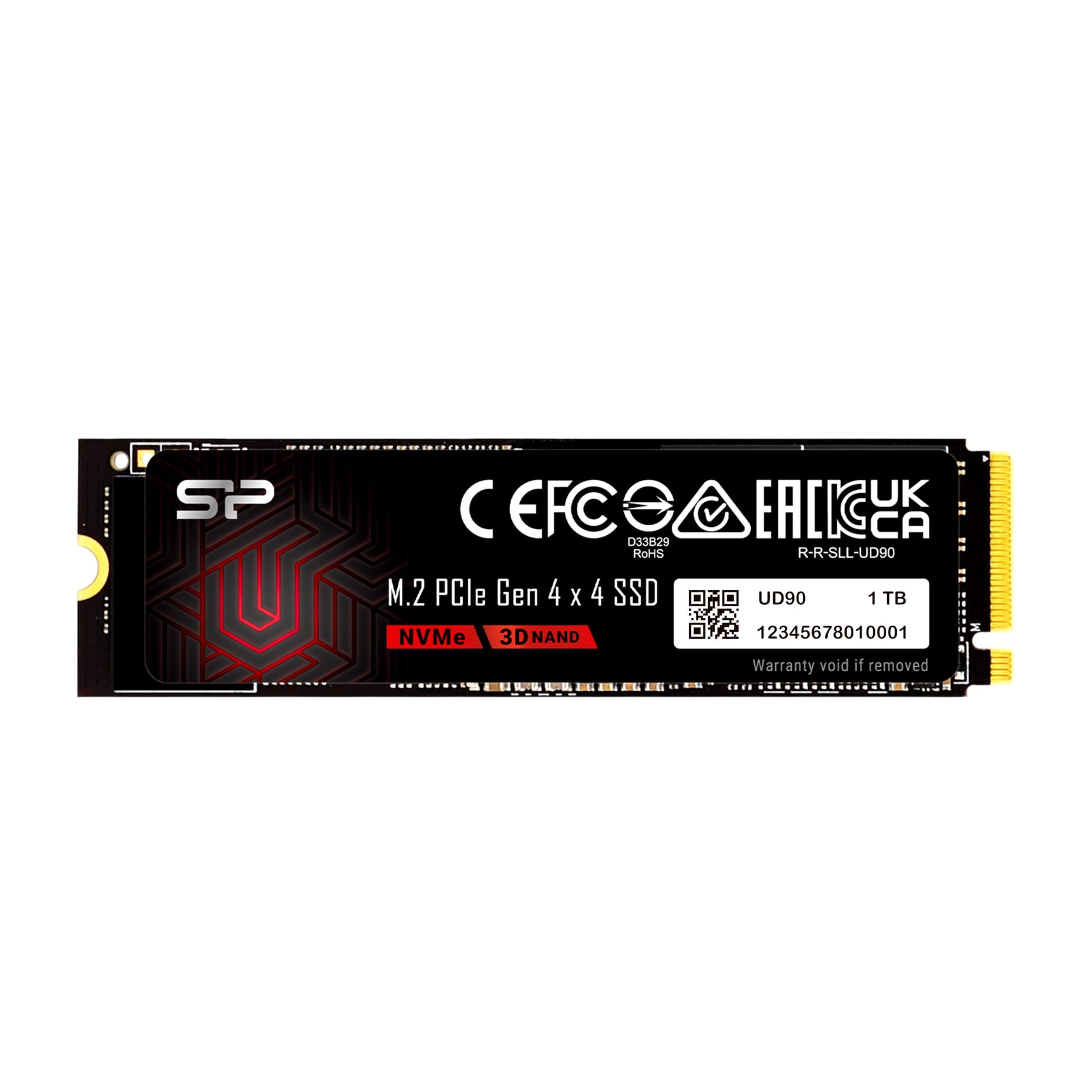 Silicon Power UD90 NVMe PCIe Gen4 M.2 SSD 1TB: Schmale, schwarze M.2 2280 Platine. Ermöglicht schnelle Datenspeicherung für Systeme.
