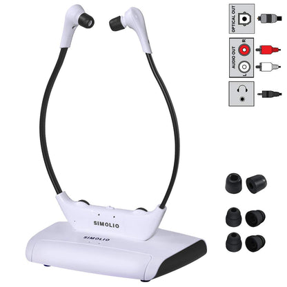 SIMOLIO SM-823D Pro kabelloser Funkkopfhörer für TV mit Ladestation, Kinnbügel-Design