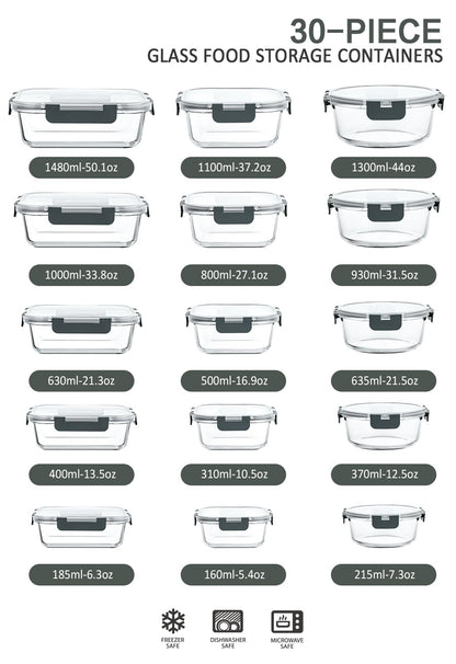 MCIRCO Glas-Frischhaltedosen Set 30-teilig, Borosilikatglas, BPA-frei