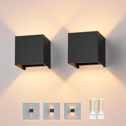 Klighten LED Wandleuchte G9 für innen und aussen, 2er-Set, schwarz – würfelförmiges Aluminiumgehäuse