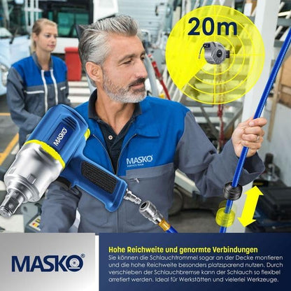 MASKO® Automatik Druckluftschlauch Aufroller 20m - Schlauchtrommel
