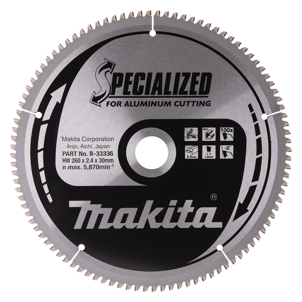Makita Specialized Saegeblatt - 260x30mm 100Z B-33336. Rund, silber, mit 100 Zähnen. Für präzise Feinschnitte in Holz mit Kreissägen.