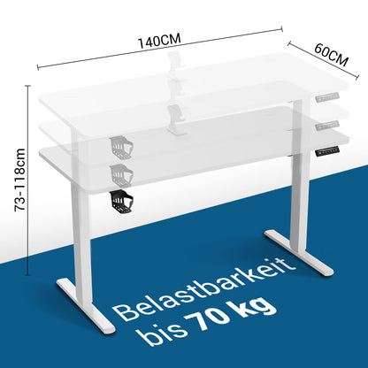 VFU Elektrischer Steh-Sitz Schreibtisch 140x60 USB-C Weiss Pro