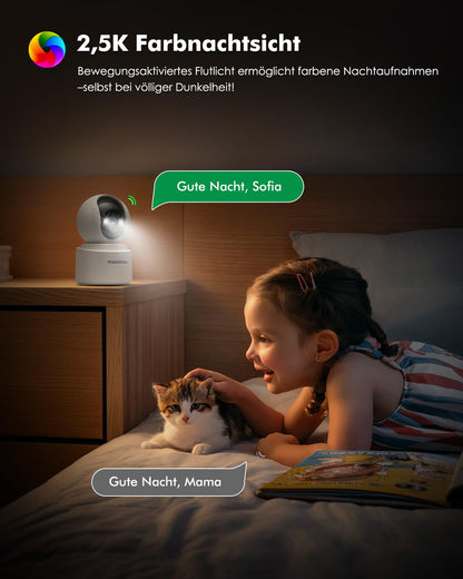 YESKAMOU Y660 Überwachungskamera Innen mit Akku, 2,5K 4MP, 360° WLAN