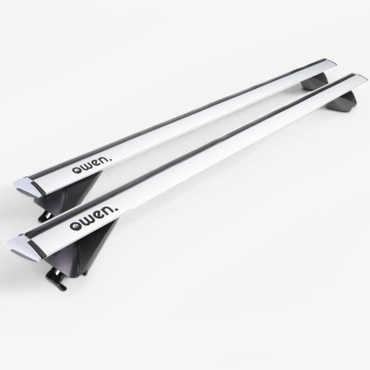 Owen Dachträger 5.0 Pro Relingträger – Silber 120cm. Zwei Querträger für Dachreling zum Transport von Dachboxen/Lasten.