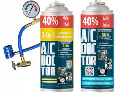 AC Doctor Paket 3in1 Klimaanlagen-Füllset – 2x R134a Auto-Schlauch. Manometer mit Schläuchen zur R134a Klima-Befüllung & Druckprüfung.