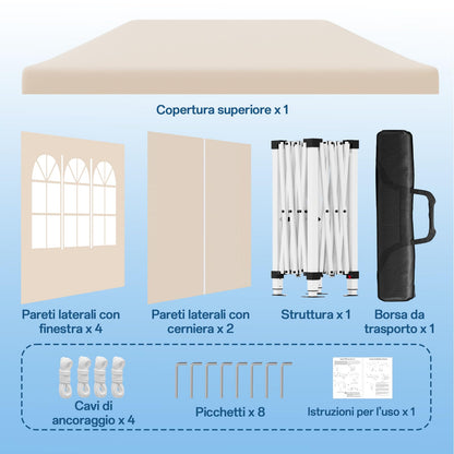 JUMMICO Faltpavillon 3x6m – Beige mit 6 Seitenwänden