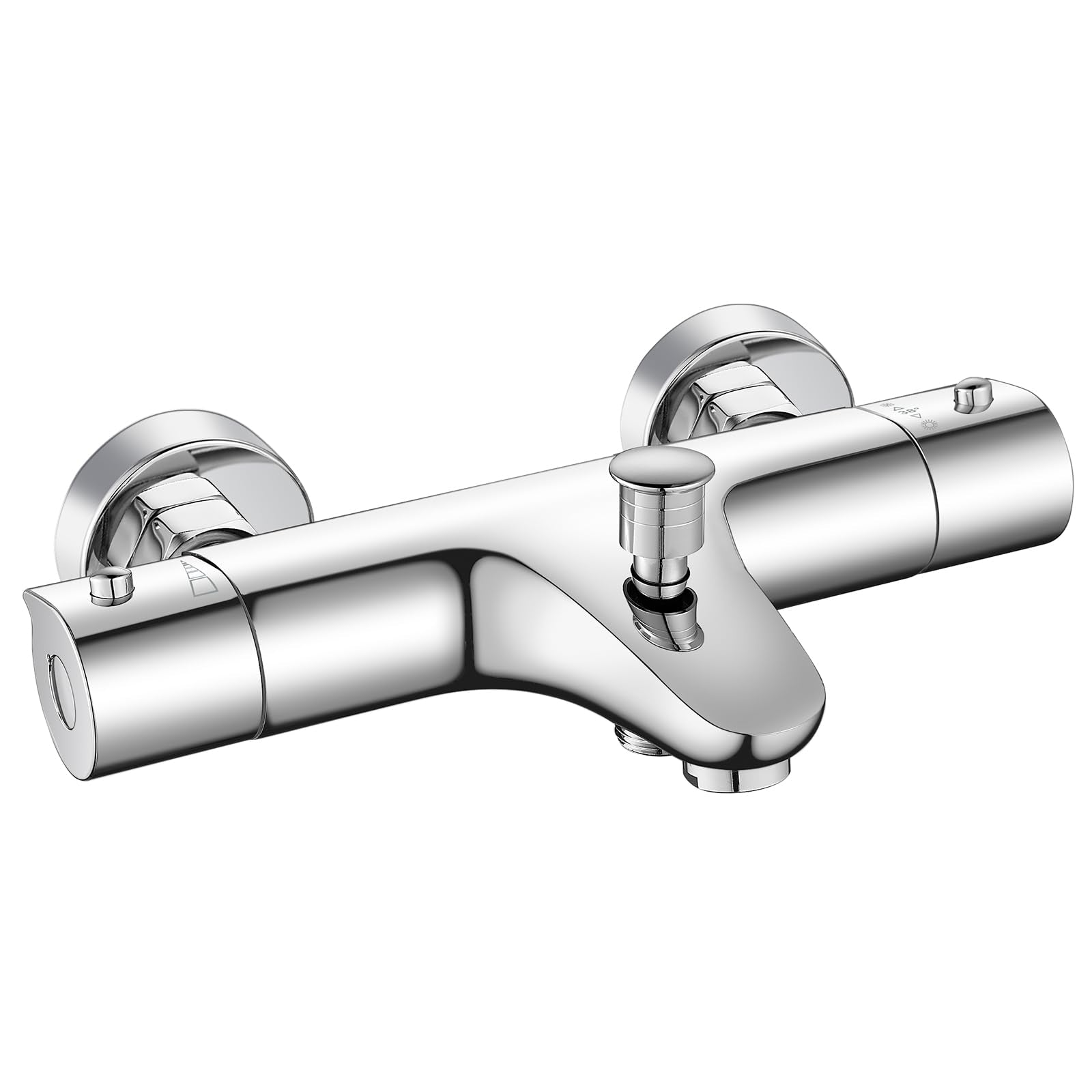 Premium Thermostat Badewannenarmatur Aufputz - Chrom. Rechteckig, glänzend verchromt. Regelt präzise Temperatur & Wasserfluss.