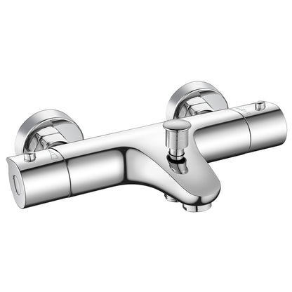 Premium Thermostat Badewannenarmatur Aufputz - Chrom. Rechteckig, glänzend verchromt. Regelt präzise Temperatur & Wasserfluss.