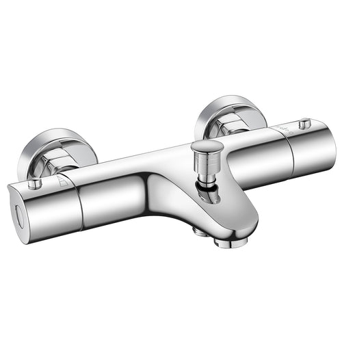 Premium Thermostat Badewannenarmatur Aufputz - Chrom. Rechteckig, glänzend verchromt. Regelt präzise Temperatur & Wasserfluss.