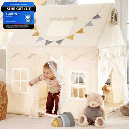 GANZKIND® Kinder Spielhaus Indoor – 2 Eingänge, 5 Fenster