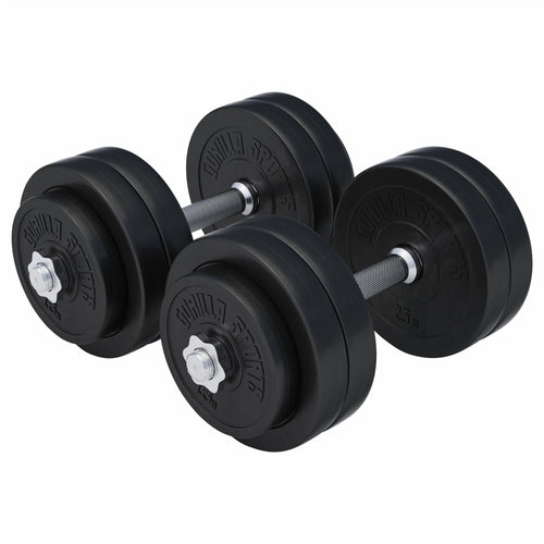 Gorilla Sports Kurzhantelset 20/30 kg, 2er Set, Ø 30 mm, schwarze Kunststoff-Hantelscheiben