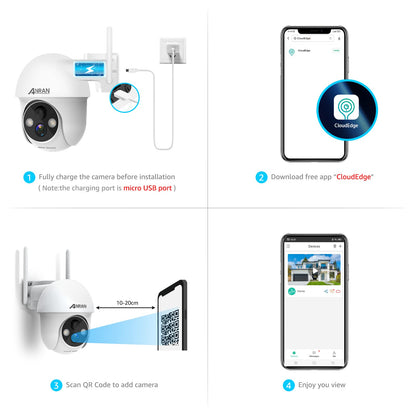 ANRAN Q01 2K WLAN Dome Kamera Aussen Akku Solar - Weiss