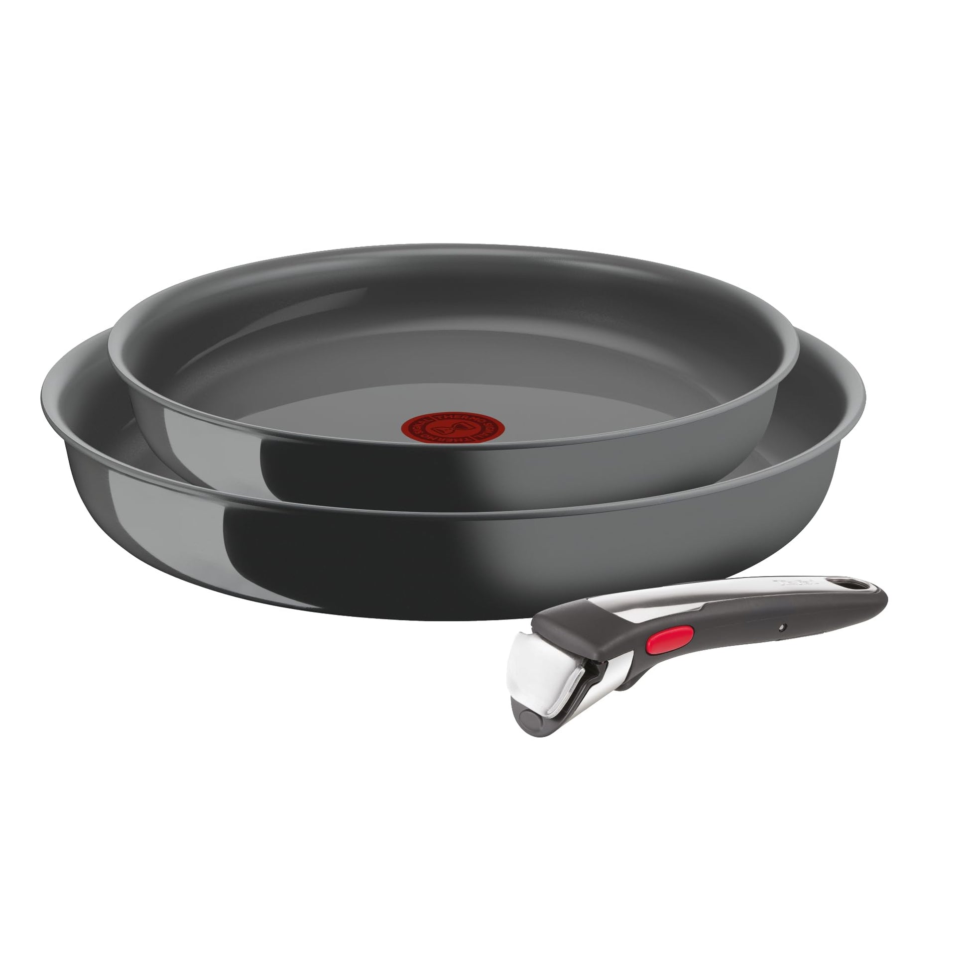 Tefal Ingenio Renew Pfannen-Set Induktion 3-tlg. 24/28cm L2619102. Dunkle Antihaftpfannen mit abnehmbarem Griff zum Kochen.