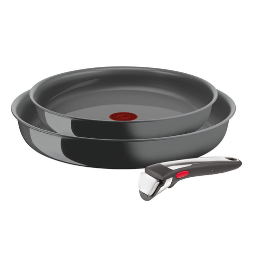 Tefal Ingenio Renew Pfannen-Set Induktion 3-tlg. 24/28cm L2619102. Dunkle Antihaftpfannen mit abnehmbarem Griff zum Kochen.